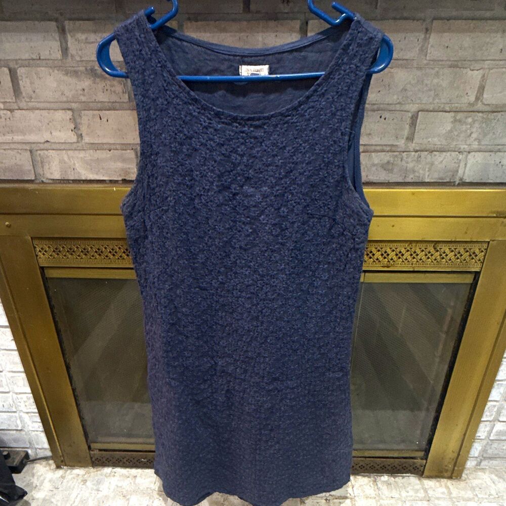 Lina Tomei Women’s Blue Linen Cotton Elastane Lace Embroidered Shift Dress L